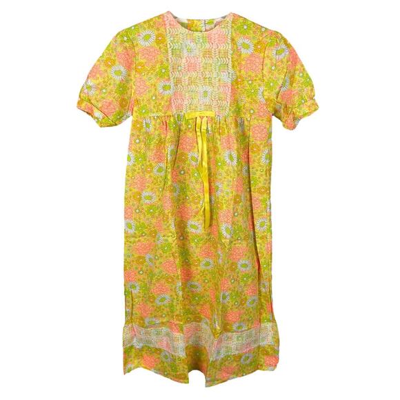 Deadstock Flower Power 1970s Pastel Puff Sleeve Maxi Dress S - Picture 1 of 5